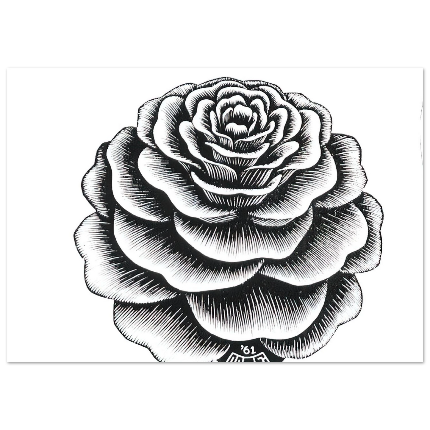 MC Escher - FLOWER 1 Wall Art - 60x80 cm / 24x32 inches - Premium Wooden Framed Poster With Fine Art Paper-canvas - Black frame