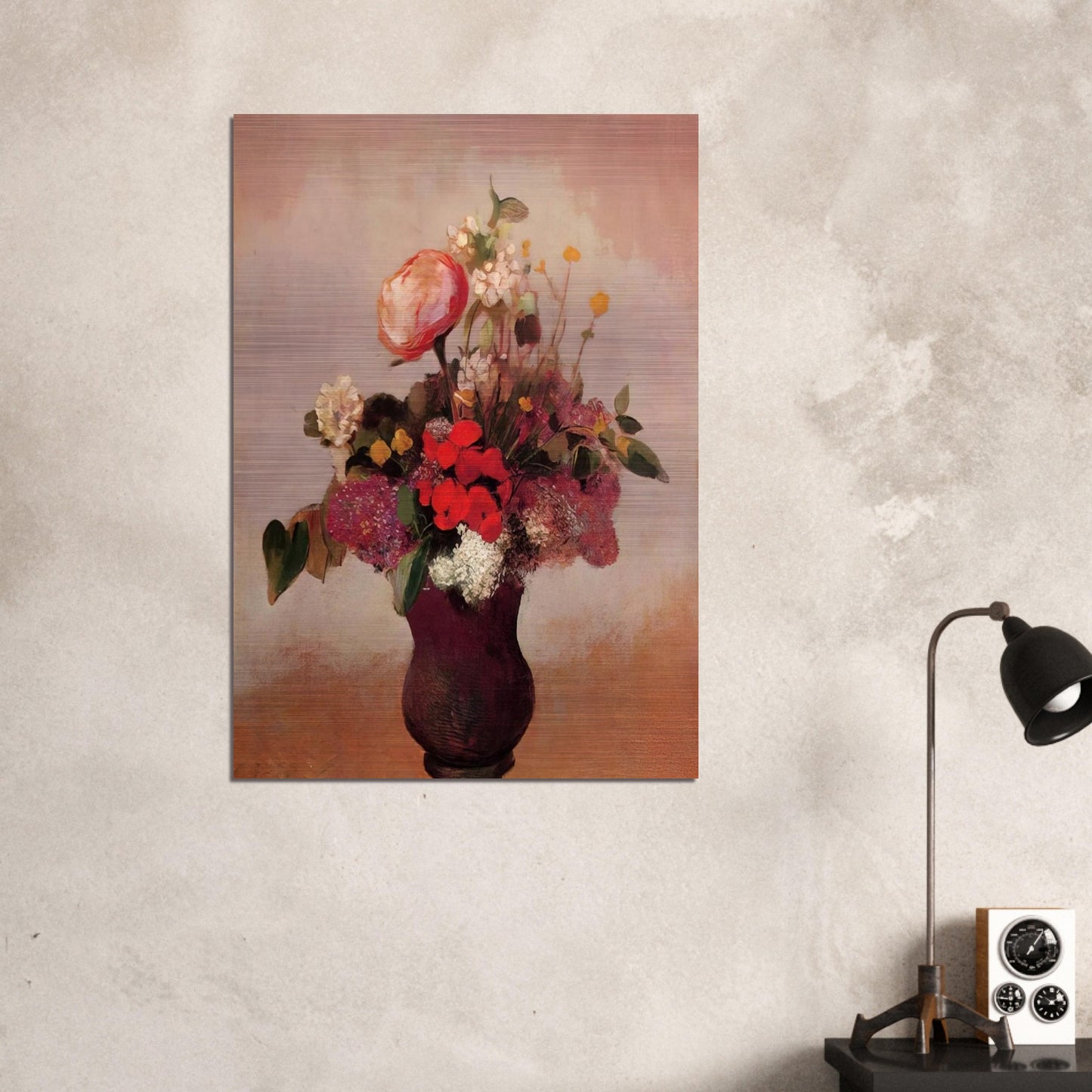 FLOWERS IN AA BROWN VASE - Odilon Redon Brushed Aluminum Print - 70x100 cm / 28x40 inches | Odilon Redon Aluminum Print | Odilon Redon Prints