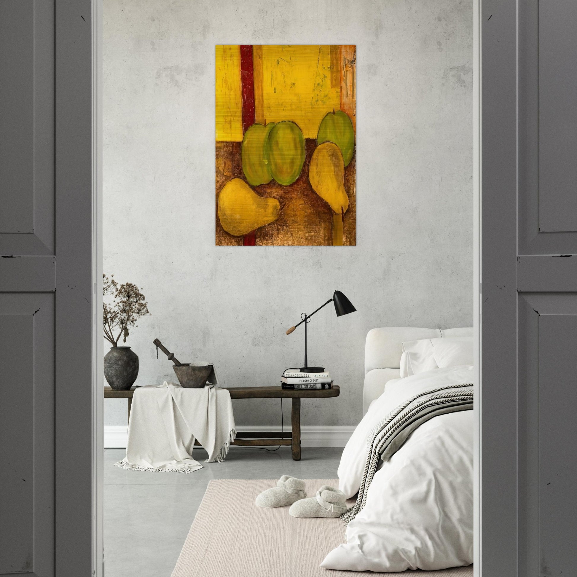 Still life with green apples and pears - 1948 - Forrest Bess Brushed Aluminum Print - 70x100 cm / 28x40 inches | Forrest Bess Aluminum Print | Forrest Bess Prints