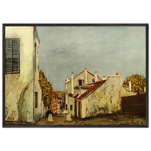 HOUSES IN MONTMARTRE - Maurice Utrillo 70x100 cm / 28x40 inches Framed Art Print – Black Wooden Frame
