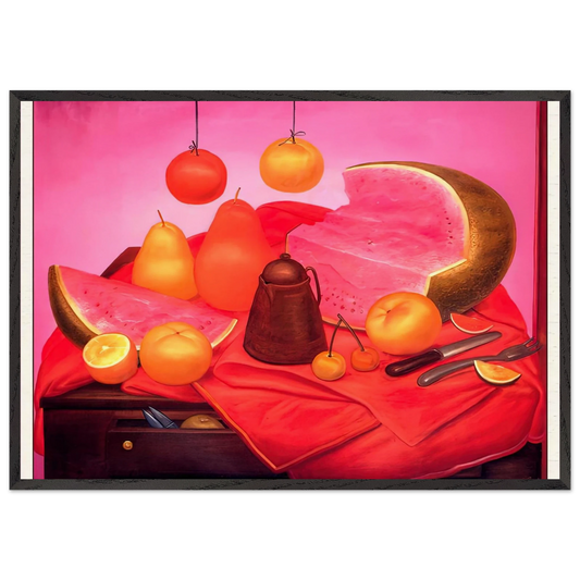STILL LIFE WITH WATERMELON 1 - Fernando Botero 70x100 cm / 28x40 inches Framed Art Print – Black Wooden Frame