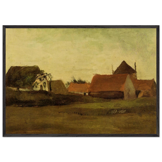 Farmhouses in Loosduinen near The Hague at Twilight - Vincent van Gogh 70x100 cm / 28x40 inches Framed Art Print – Black Wooden Frame
