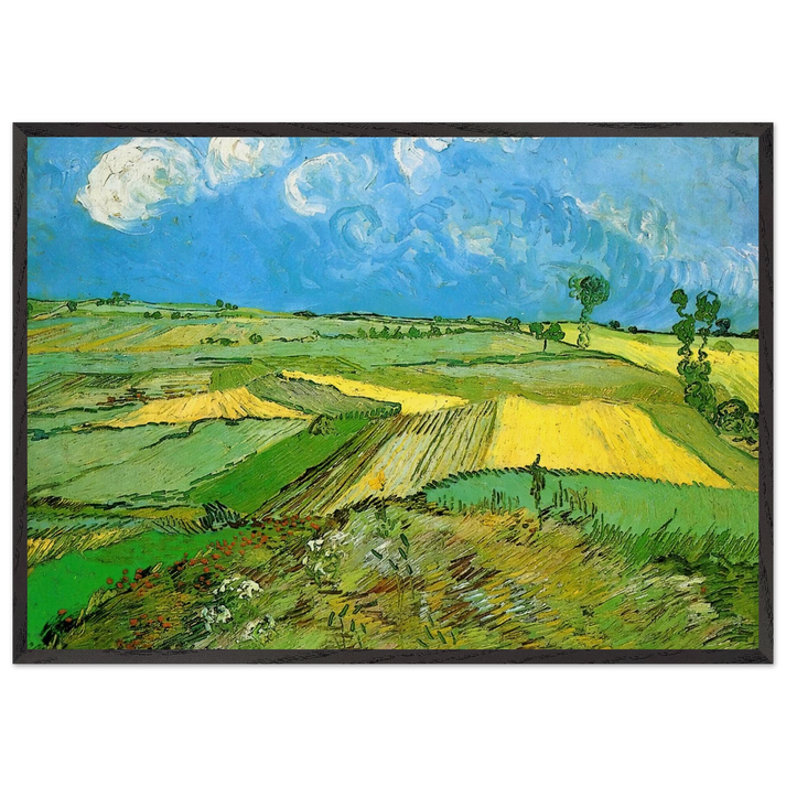 Wheat Fields at Auvers Under Clouded Sky - Vincent van Gogh 70x100 cm / 28x40 inches Framed Art Print – Black Wooden Frame