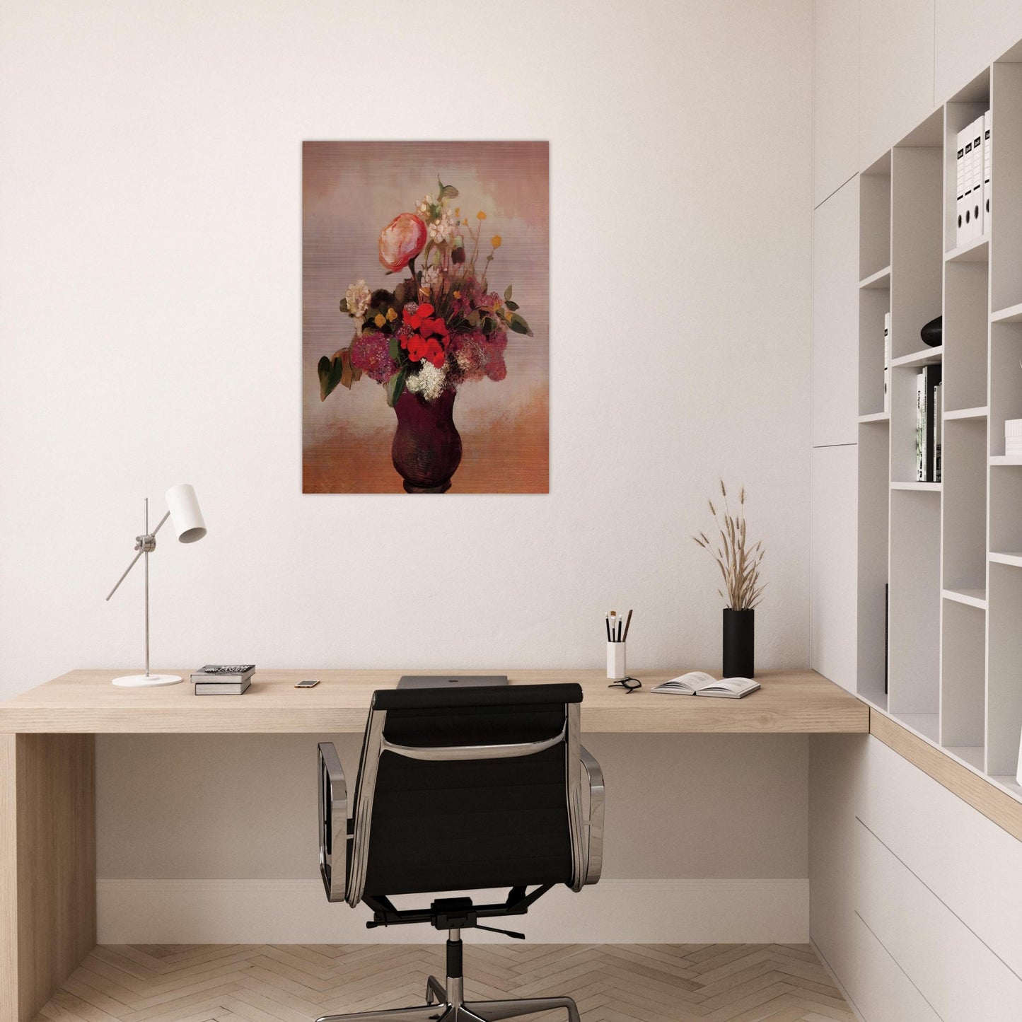 FLOWERS IN AA BROWN VASE - Odilon Redon Brushed Aluminum Print - 70x100 cm / 28x40 inches | Odilon Redon Aluminum Print | Odilon Redon Prints