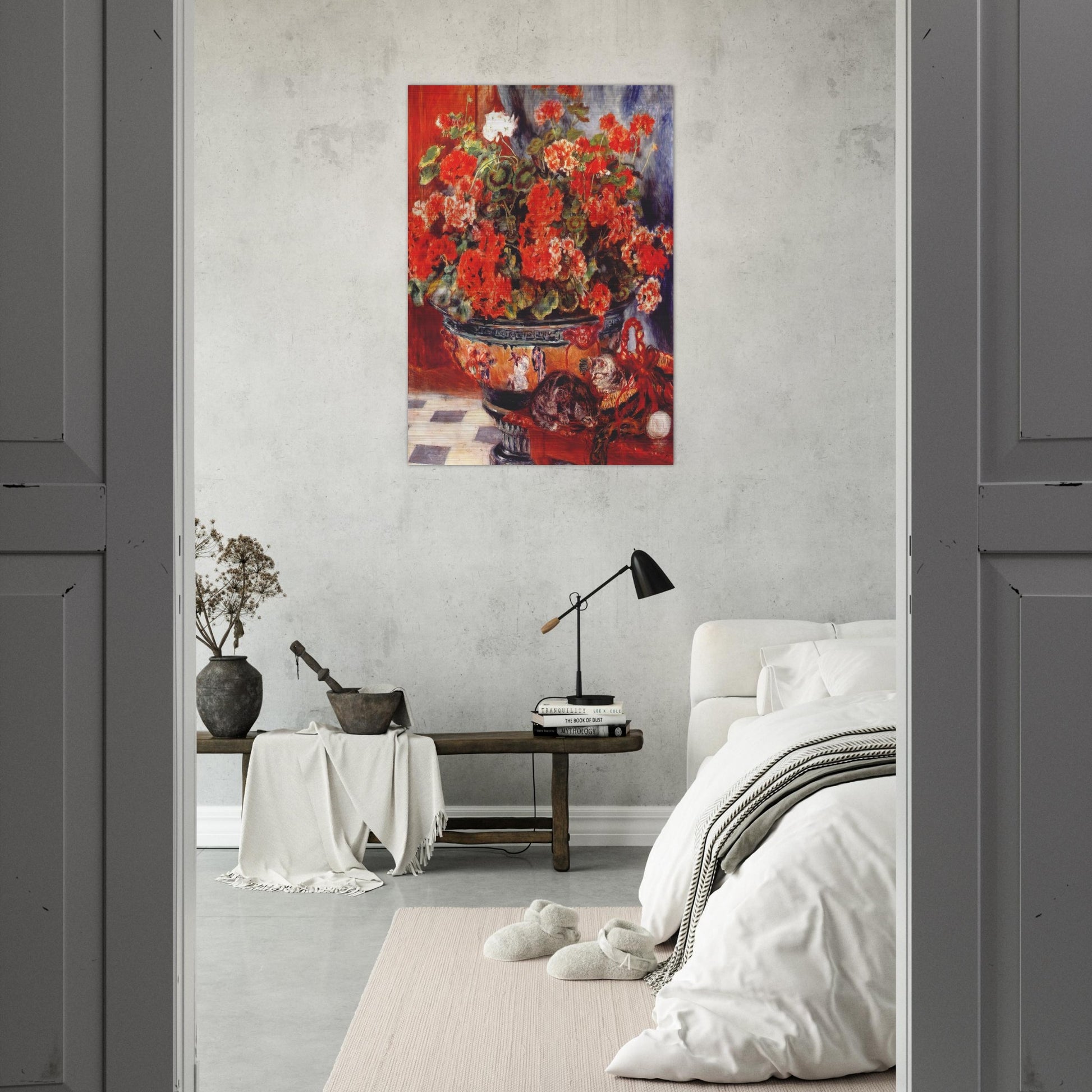 Geraniums and Cats - Pierre-Auguste Renoir Brushed Aluminum Print - 70x100 cm / 28x40 inches | Pierre-Auguste Renoir Aluminum Print | Pierre-Auguste Renoir Prints