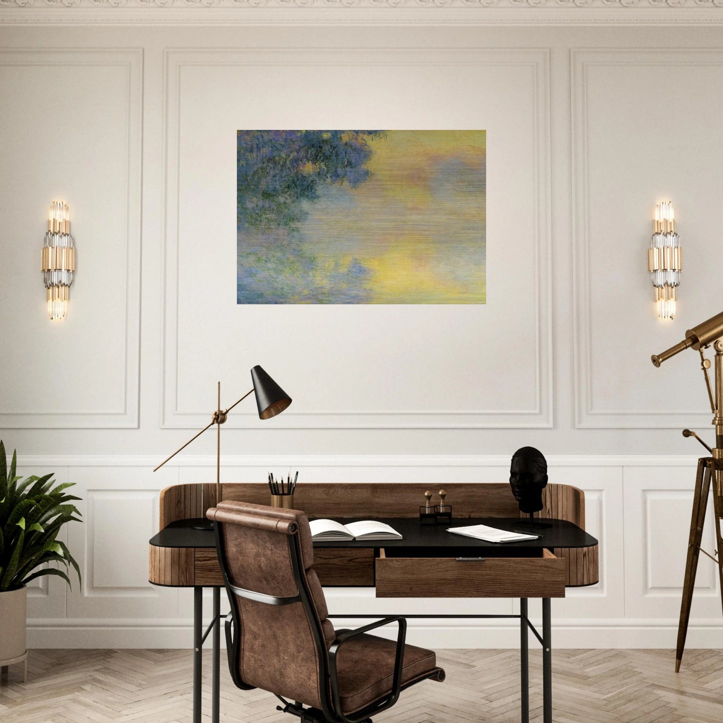 Misty Morning on the Seine, Sunrise - claude monet Brushed Aluminum Print - 70x100 cm / 28x40 inches | claude monet Aluminum Print | claude monet Prints