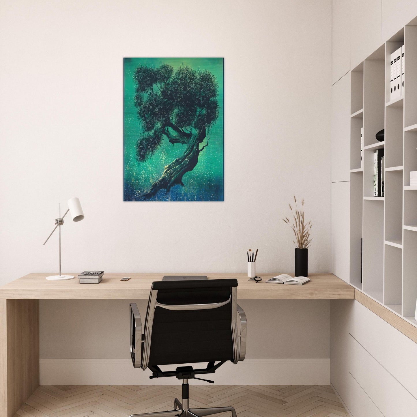 Solitary Bonsai - Eyvind Earle Brushed Aluminum Print - 70x100 cm / 28x40 inches | Eyvind Earle Aluminum Print | Eyvind Earle Prints