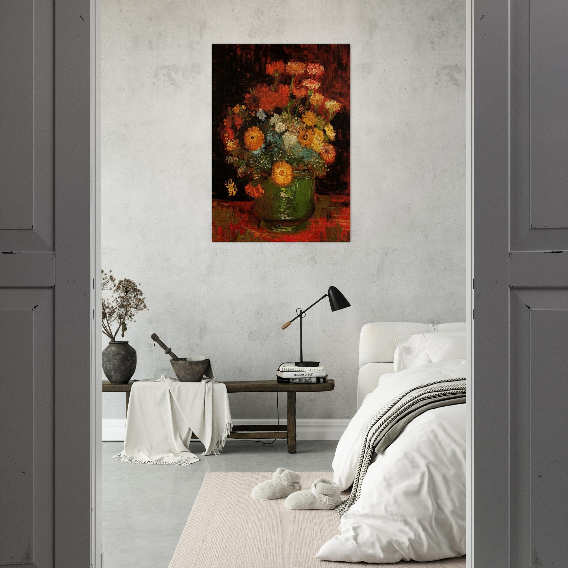 Vase with Zinnias - Vincent van Gogh Brushed Aluminum Print - 70x100 cm / 28x40 inches | Vincent van Gogh Aluminum Print | Vincent van Gogh Prints