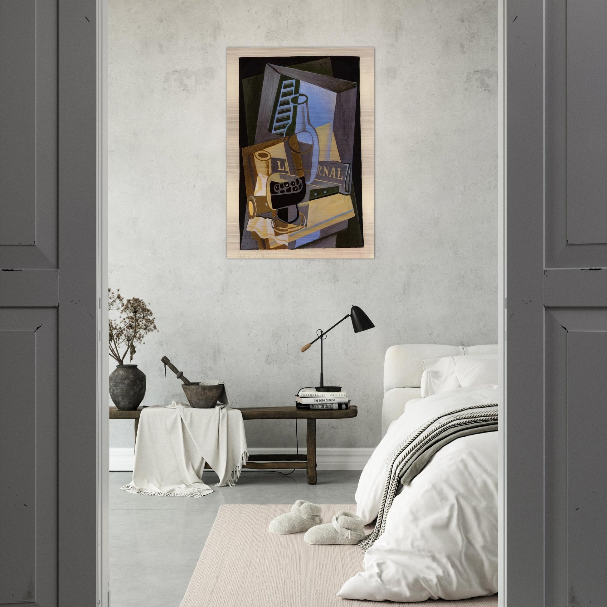 STILL LIFE IN FRONT OF THE WIINDOW 1922 - Juan Gris Brushed Aluminum Print - 70x100 cm / 28x40 inches | Juan Gris Aluminum Print | Juan Gris Prints