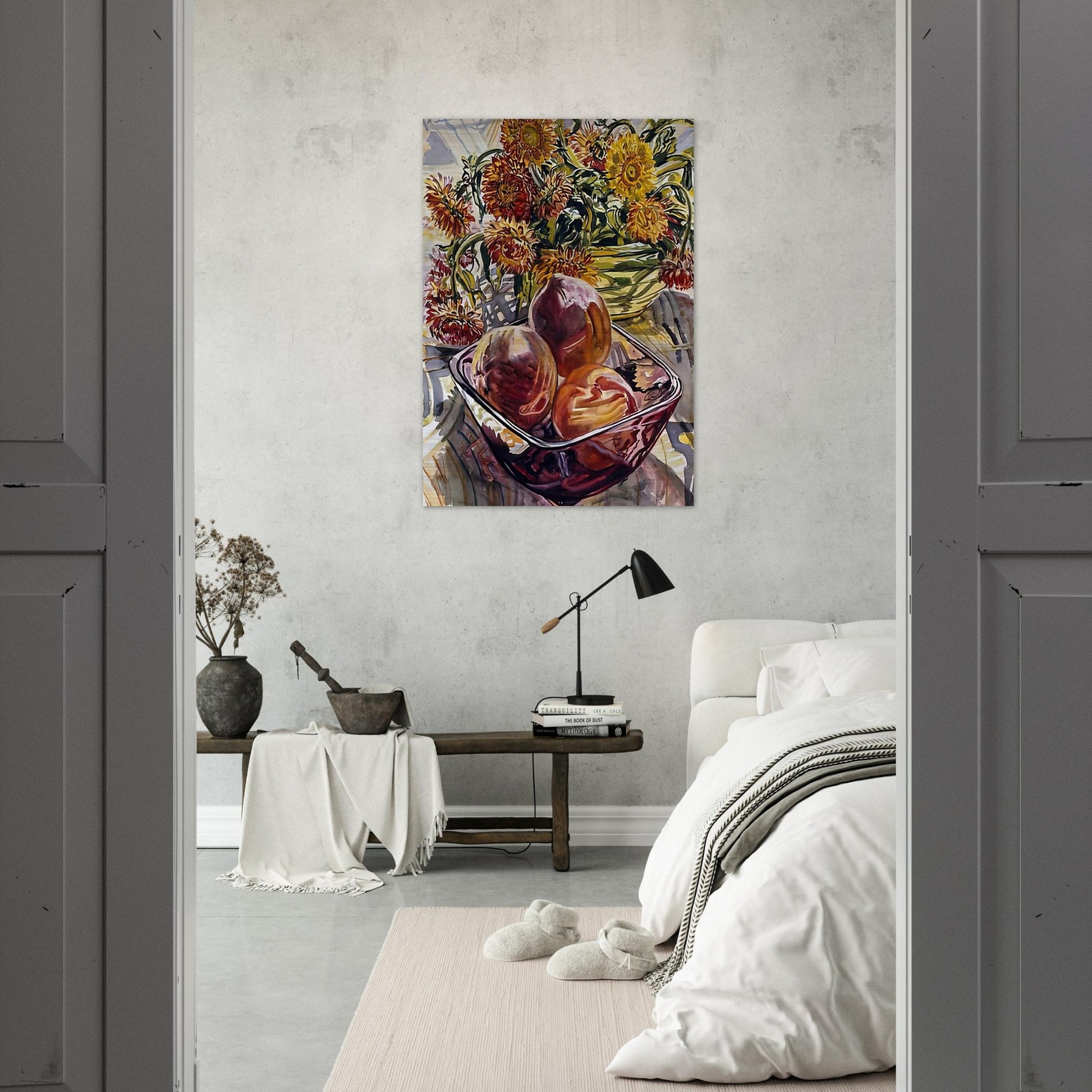 PEACHES AND STRAWFLOWERS 1990 - Janet Fish Brushed Aluminum Print - 70x100 cm / 28x40 inches | Janet Fish Aluminum Print | Janet Fish Prints