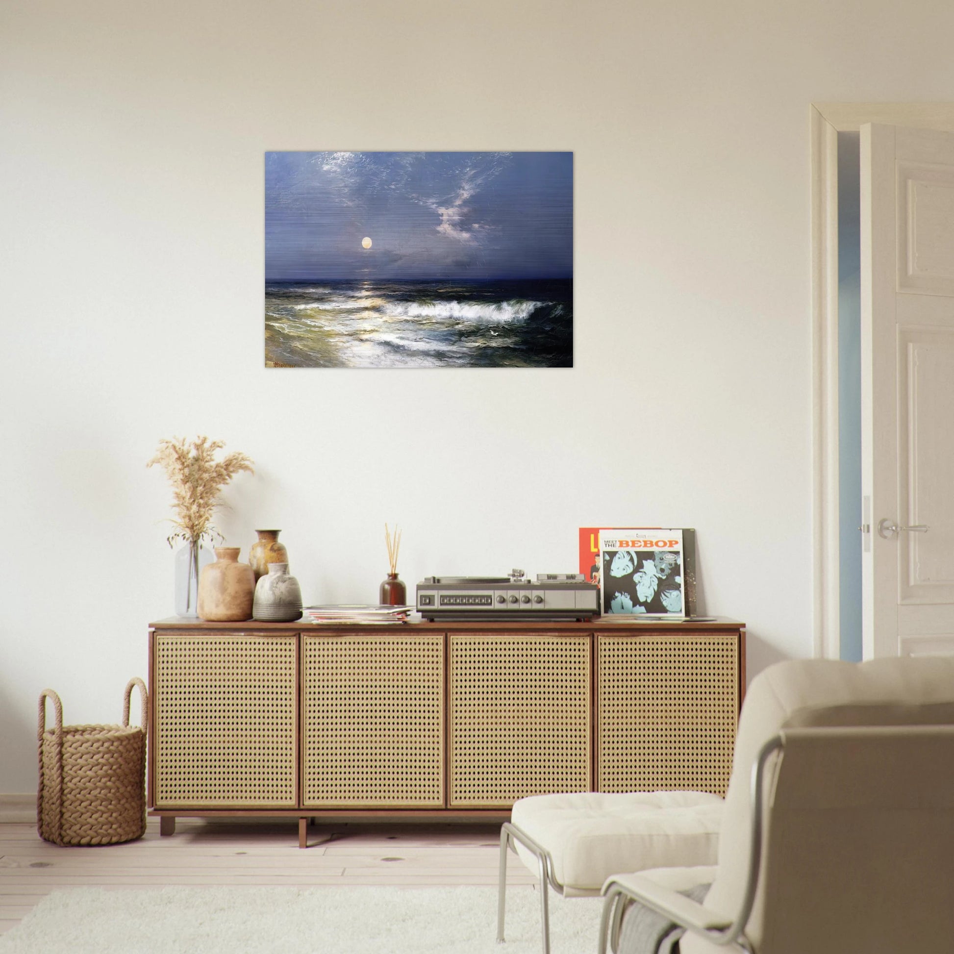 Moonlit Seascape - Thomas Moran Brushed Aluminum Print - 70x100 cm / 28x40 inches | Thomas Moran Aluminum Print | Thomas Moran Prints