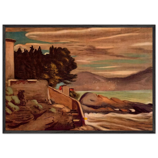 LANDSCAPE NEAR GENOVA - Giorgio de Chirico 70x100 cm / 28x40 inches Framed Art Print – Black Wooden Frame