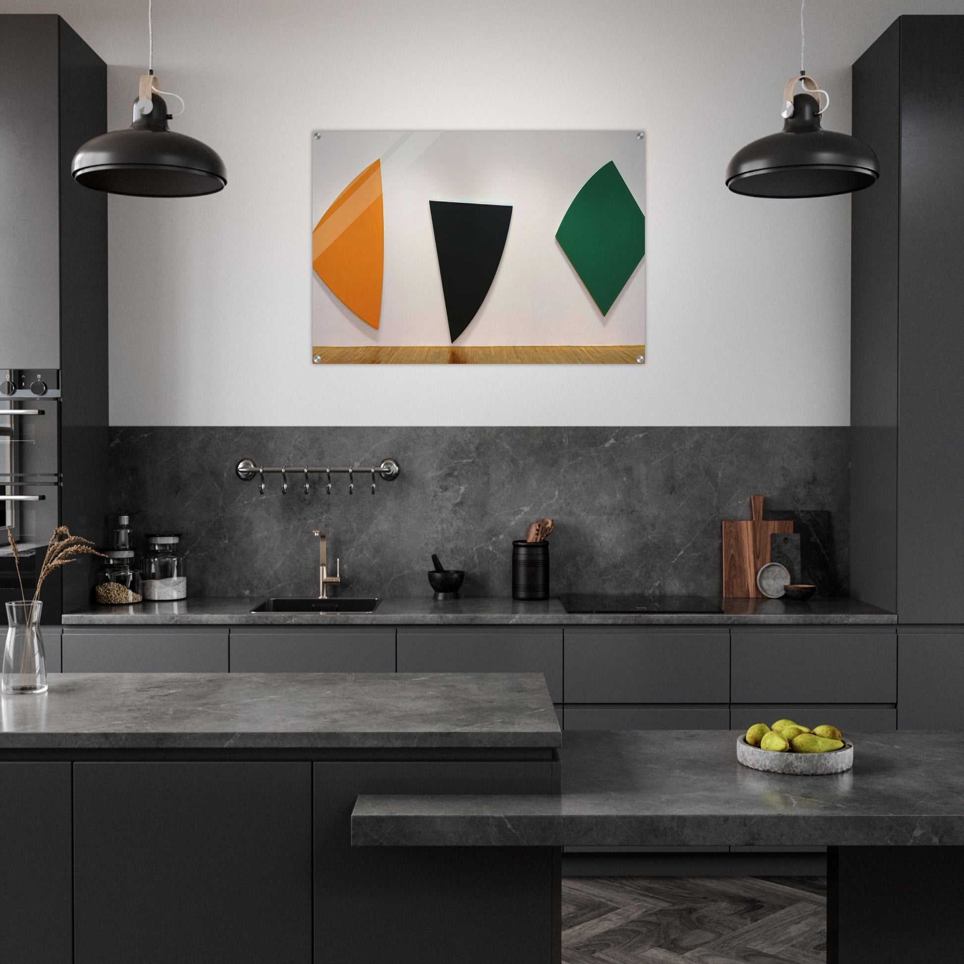 Three Panels. Orange, Dark Gray, Green - Ellsworth Kelly Acrylic Print - 70x100 cm / 28x40″ inches | Ellsworth Kelly Wall Art | Ellsworth Kelly Prints