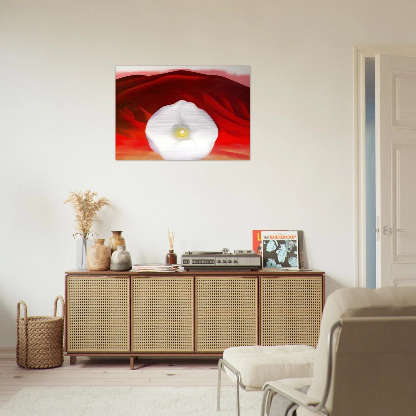 Red hills and white flower - Georgia O'Keeffe Brushed Aluminum Print - 70x100 cm / 28x40 inches | Georgia O'Keeffe Aluminum Print | Georgia O'Keeffe Prints