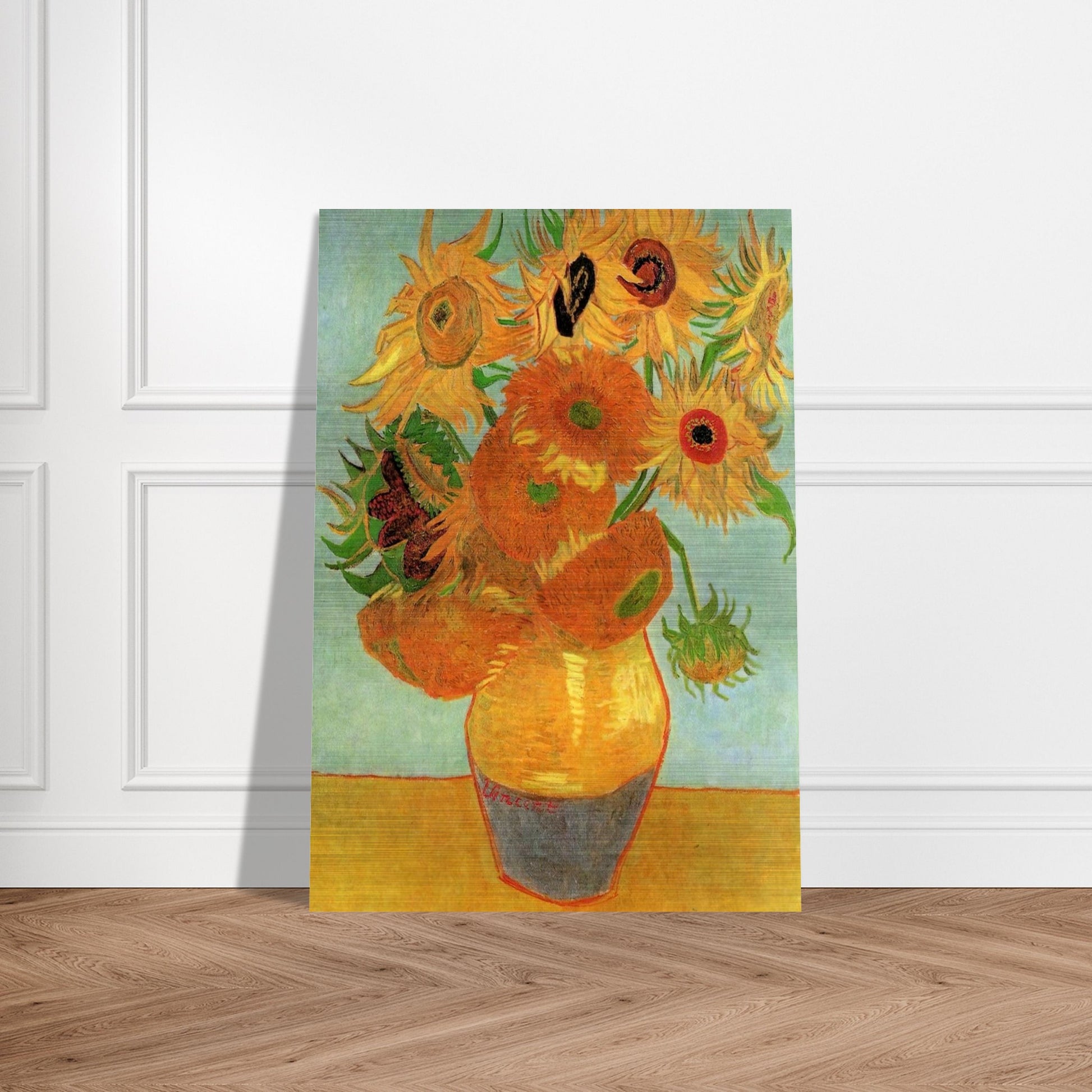 Still Life Vase with Twelve Sunflowers - Vincent van Gogh Brushed Aluminum Print - 70x100 cm / 28x40 inches | Vincent van Gogh Aluminum Print | Vincent van Gogh Prints