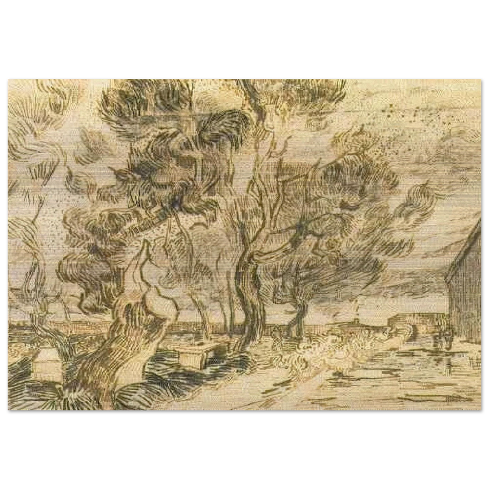 A Corner of the Asylum and the Garden with a Heavy, sawn-off Tree - Vincent van Gogh Brushed Aluminum Print - 70x100 cm / 28x40 inches | Vincent van Gogh Aluminum Print | Vincent van Gogh Prints