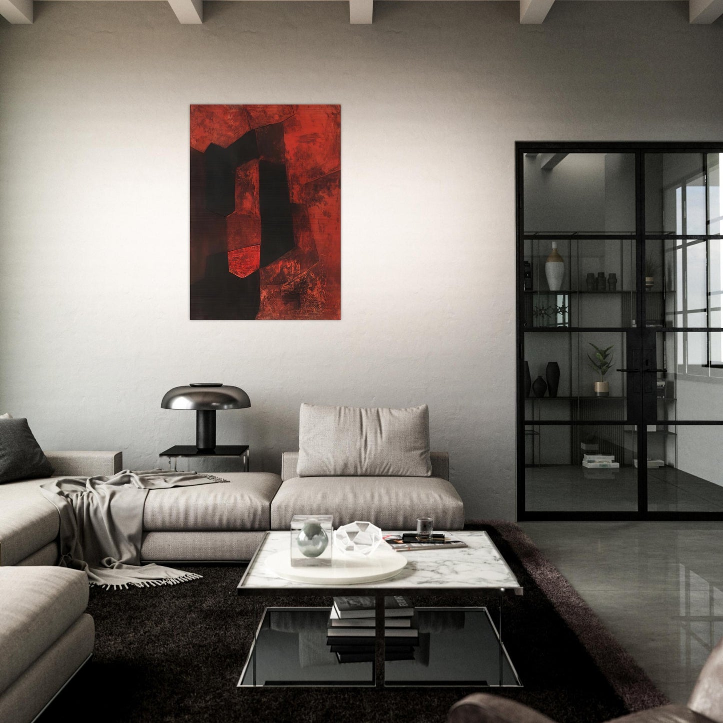 Composition brune et rouge - 1964 - Serge Poliakoff Brushed Aluminum Print - 70x100 cm / 28x40 inches | Serge Poliakoff Aluminum Print | Serge Poliakoff Prints