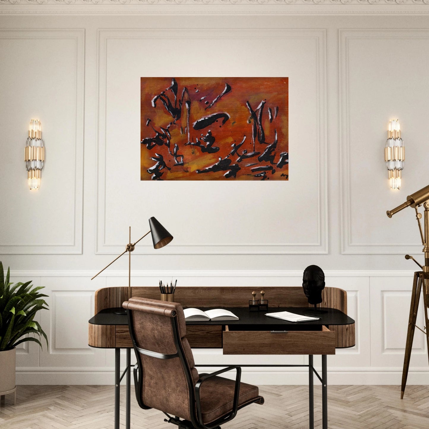 RED ABSTRACT COMPOSITION - Henri Michaux Brushed Aluminum Print - 70x100 cm / 28x40 inches | Henri Michaux Aluminum Print | Henri Michaux Prints