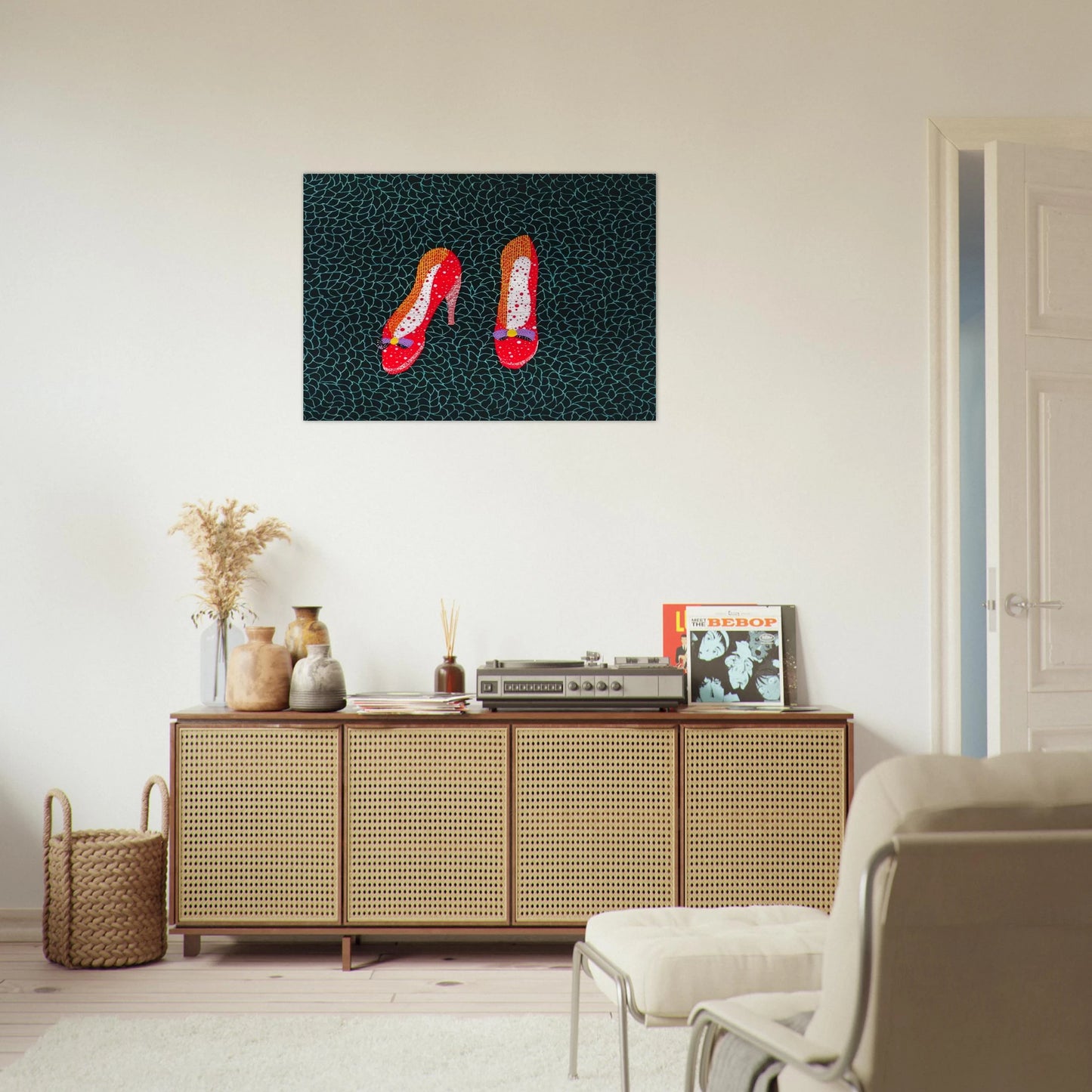 SHOES 1985 - Yayoi Kusama Brushed Aluminum Print - 70x100 cm / 28x40 inches | Yayoi Kusama Aluminum Print | Yayoi Kusama Prints