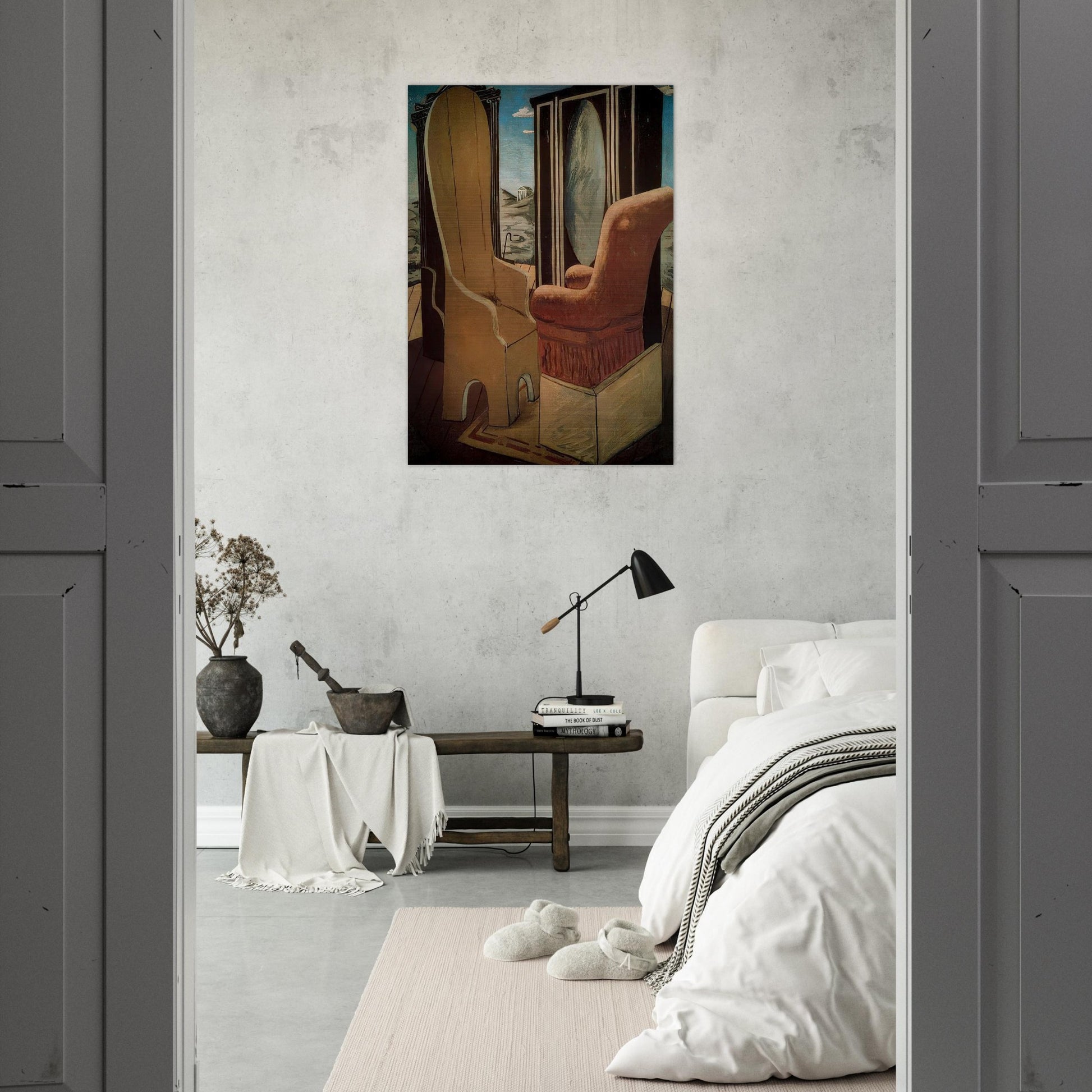 FURNITURE IN THE VALLEY - Giorgio de Chirico Brushed Aluminum Print - 70x100 cm / 28x40 inches | Giorgio de Chirico Aluminum Print | Giorgio de Chirico Prints