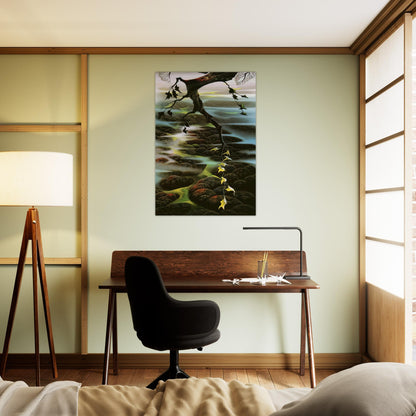 Fog Laced Hills - Eyvind Earle Brushed Aluminum Print - 70x100 cm / 28x40 inches | Eyvind Earle Aluminum Print | Eyvind Earle Prints