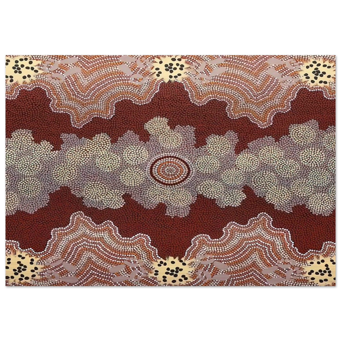 Malaka Honey Ant Dreaming - 1992 - Clifford Possum Tjapaltjarri Brushed Aluminum Print - 70x100 cm / 28x40 inches | Clifford Possum Tjapaltjarri Aluminum Print | Clifford Possum Tjapaltjarri Prints