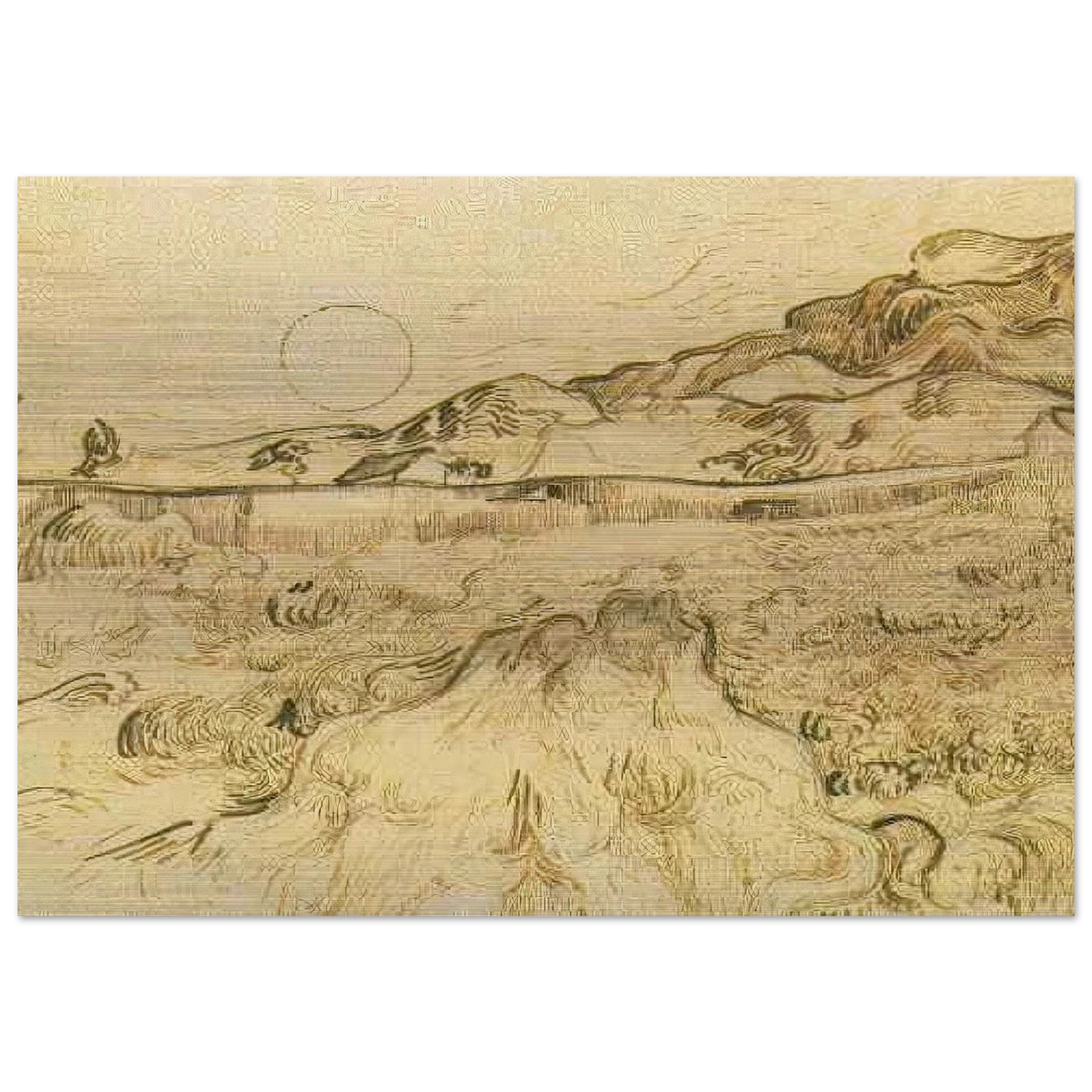 Enclosed Wheat Field with Reaper - Vincent van Gogh Brushed Aluminum Print - 70x100 cm / 28x40 inches | Vincent van Gogh Aluminum Print | Vincent van Gogh Prints