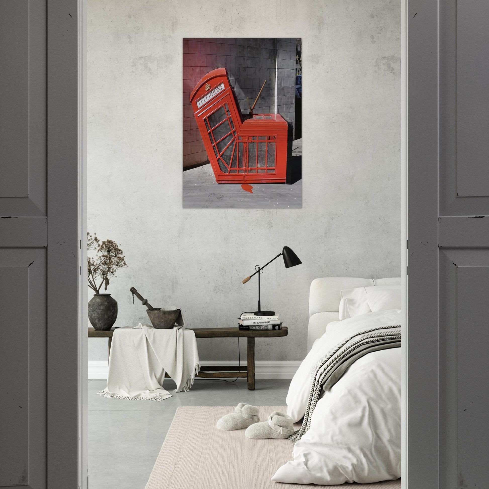 VANDALISED PHONE BOX 2005 - Banksy Brushed Aluminum Print - 70x100 cm / 28x40 inches | Banksy Aluminum Print | Banksy Prints