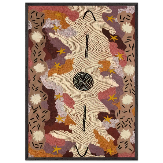Secret Mens Business - 1995 - Clifford Possum Tjapaltjarri 70x100 cm / 28x40 inches Framed Art Print – Black Wooden Frame