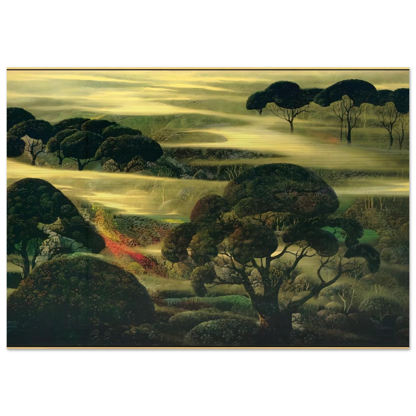 Forest in Fog - Eyvind Earle Brushed Aluminum Print - 70x100 cm / 28x40 inches | Eyvind Earle Aluminum Print | Eyvind Earle Prints