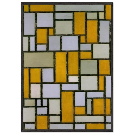 Composition with Gray and Light Brown - Piet Mondrian 70x100 cm / 28x40 inches Framed Art Print – Black Wooden Frame