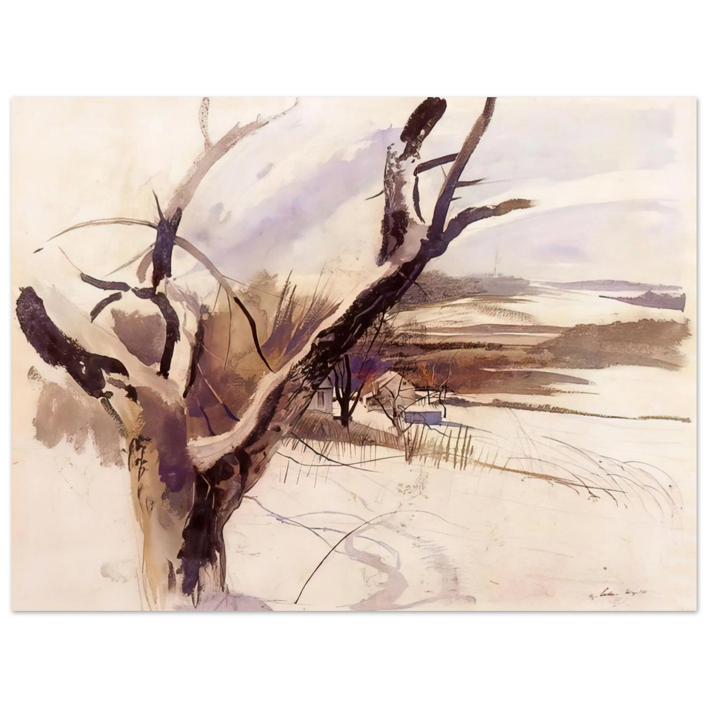 Andrew Wyeth - WINTER FARM SCENE Wall Art - 21x29.7 cm / 8x12" - Premium Wooden Framed Poster With Fine Art Paper-canvas - Wood frame