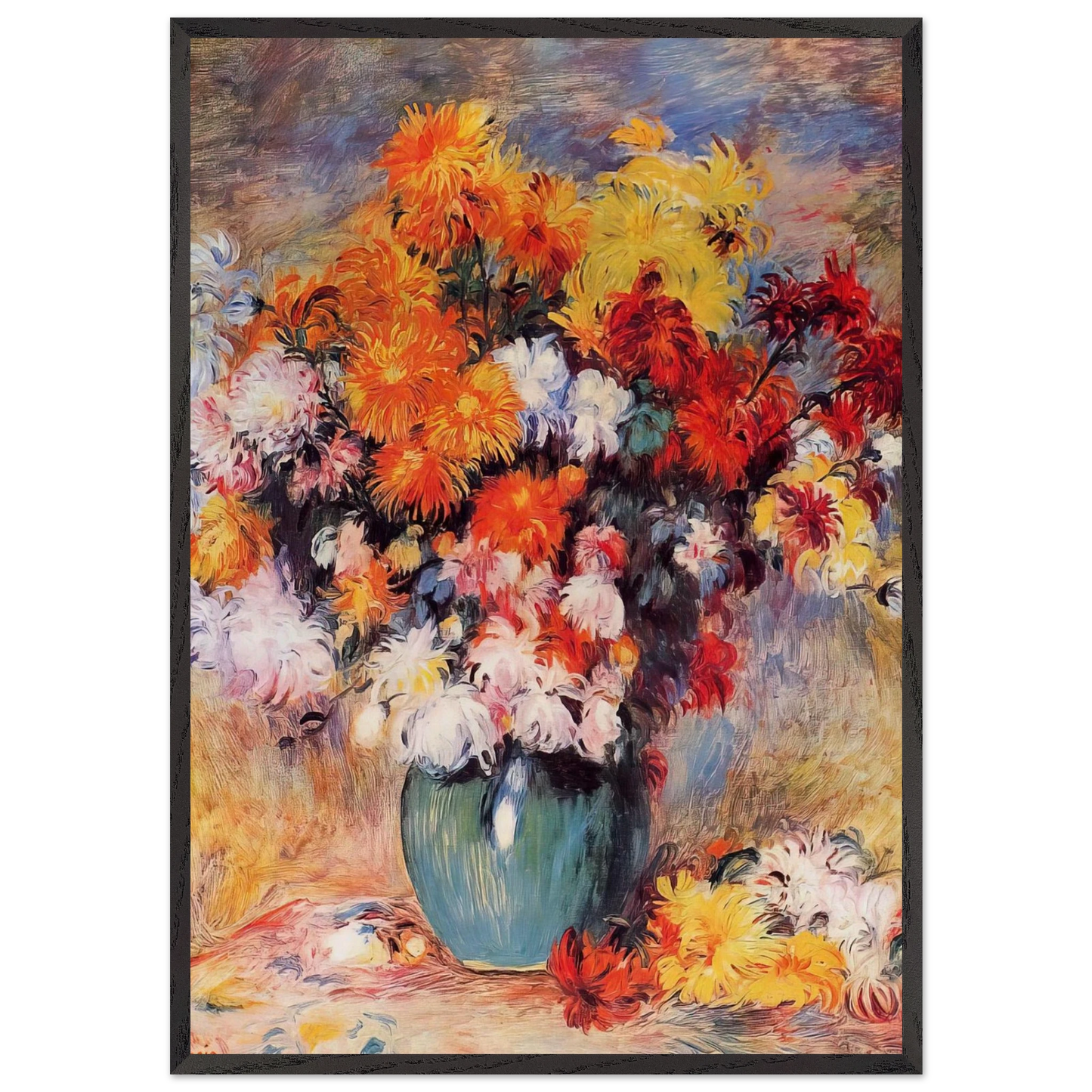 Vase of Chrysanthemums N2 - Pierre-Auguste Renoir 70x100 cm / 28x40 inches Framed Art Print – Black Wooden Frame