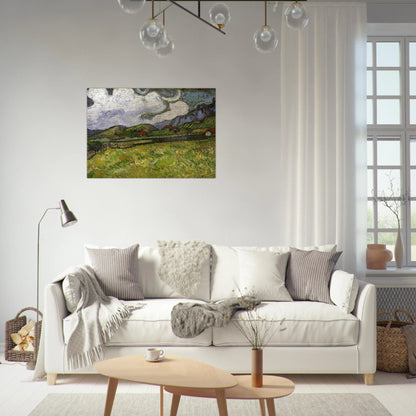 Wheat Field behind Saint-Paul Hospital with a Reaper - Vincent van Gogh Brushed Aluminum Print - 70x100 cm / 28x40 inches | Vincent van Gogh Aluminum Print | Vincent van Gogh Prints