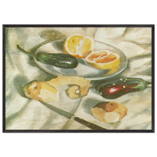 STILL LIFE WITH AUBERGINES - Salvador Dali 70x100 cm / 28x40 inches Framed Art Print – Black Wooden Frame