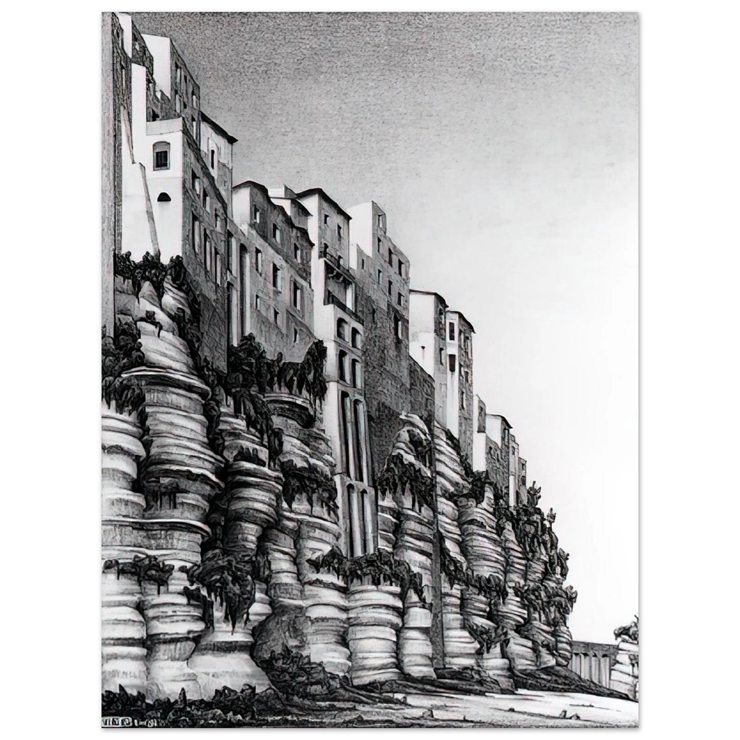 MC Escher - TROPEA CALABRIA Wall art - 50x70 cm / 20x28 inches - Premium Wooden Framed Poster With Fine Art Paper-canvas - Wood frame