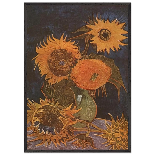 Still Life Vase with Five Sunflowers - Vincent van Gogh 70x100 cm / 28x40 inches Framed Art Print – Black Wooden Frame
