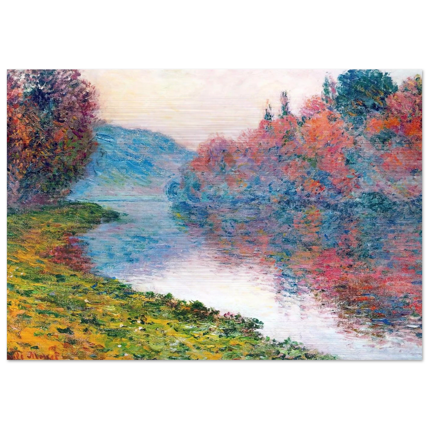 Banks of the Seine at Jenfosse - Clear Weather - claude monet Brushed Aluminum Print - 70x100 cm / 28x40 inches | claude monet Aluminum Print | claude monet Prints