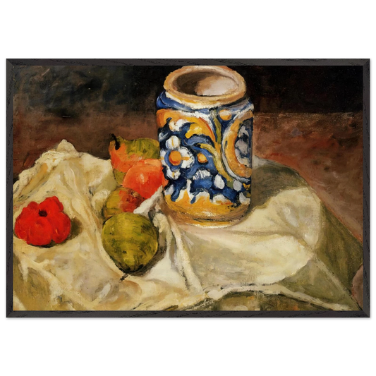 Still life with Italian earthenware jar - Paul Cezanne 70x100 cm / 28x40 inches Framed Art Print – Black Wooden Frame