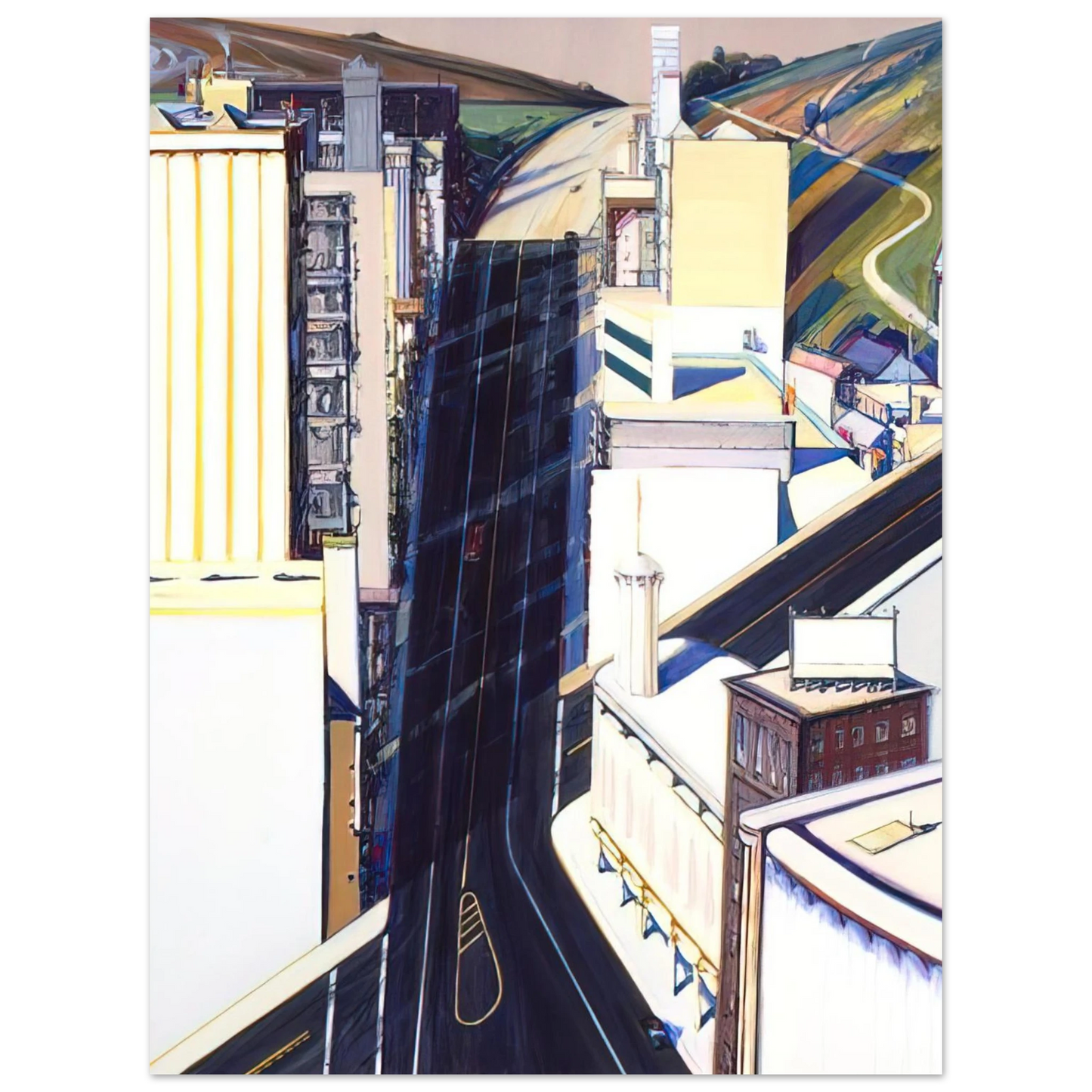 Wayne Thiebaud - Sunset Streets - 1985 Wall Art - 21x29.7 cm / 8x12" - Fine Art Poster - -