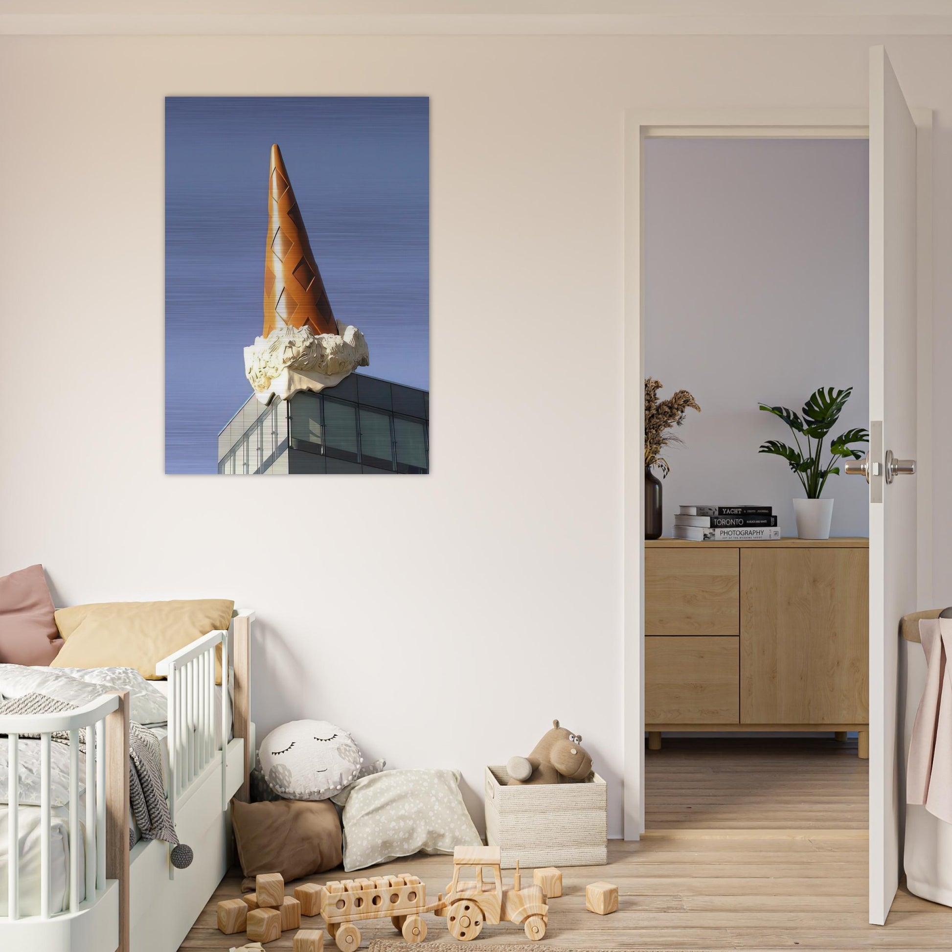 DROPPED CONE COLLABORATION WITH VAN BRUGGEN 2001 - Claes Oldenburg Brushed Aluminum Print - 70x100 cm / 28x40 inches | Claes Oldenburg Aluminum Print | Claes Oldenburg Prints