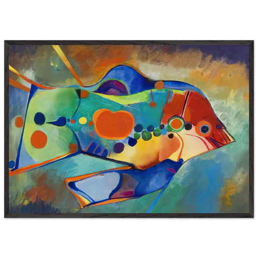 Fish - Naive Art Primitivism - Aldemir Martins 70x100 cm / 28x40 inches Framed Art Print – Black Wooden Frame
