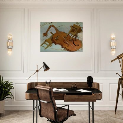 BED CHAIR AND BEDSIDE TABLE FEROCIOUSLY ATTACKING A CELLO - Salvador Dali Brushed Aluminum Print - 70x100 cm / 28x40 inches | Salvador Dali Aluminum Print | Salvador Dali Prints