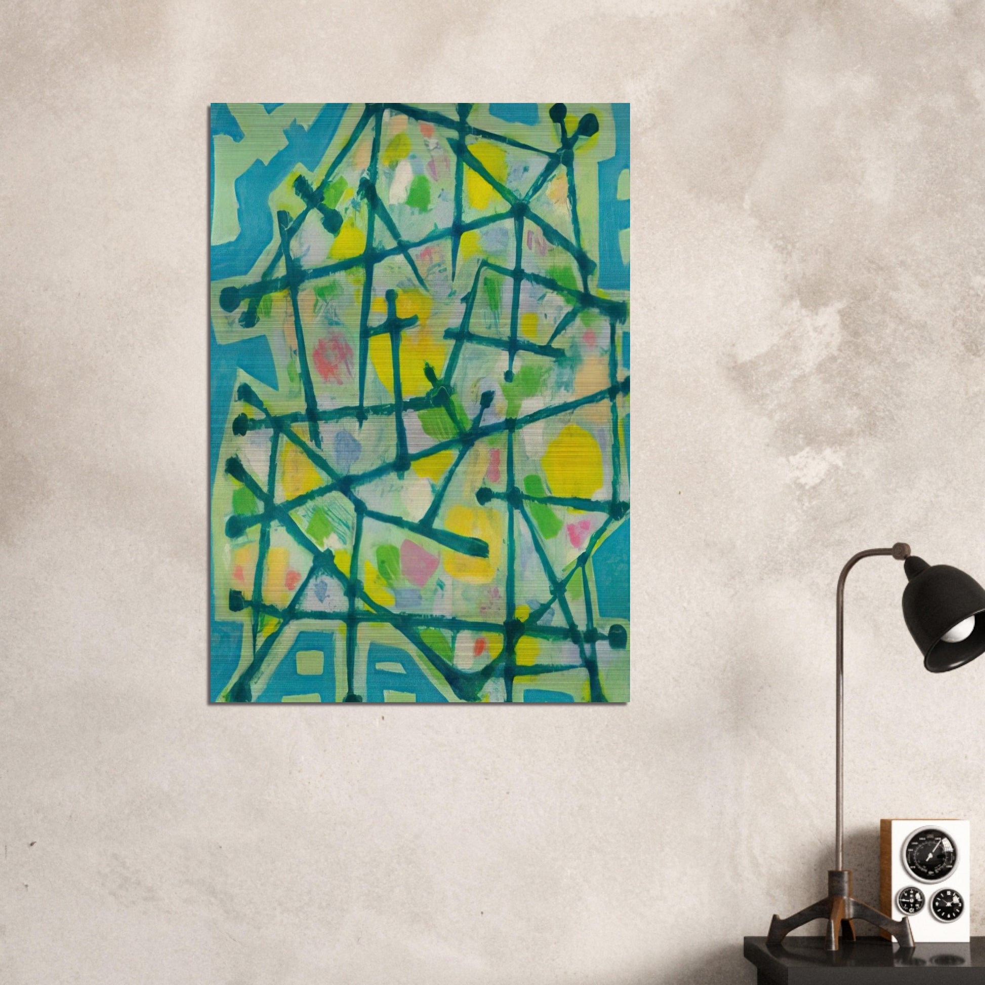Blue-Green Lines on Aqua Background - 1953 - Alfred Manessier Brushed Aluminum Print - 70x100 cm / 28x40 inches | Alfred Manessier Aluminum Print | Alfred Manessier Prints