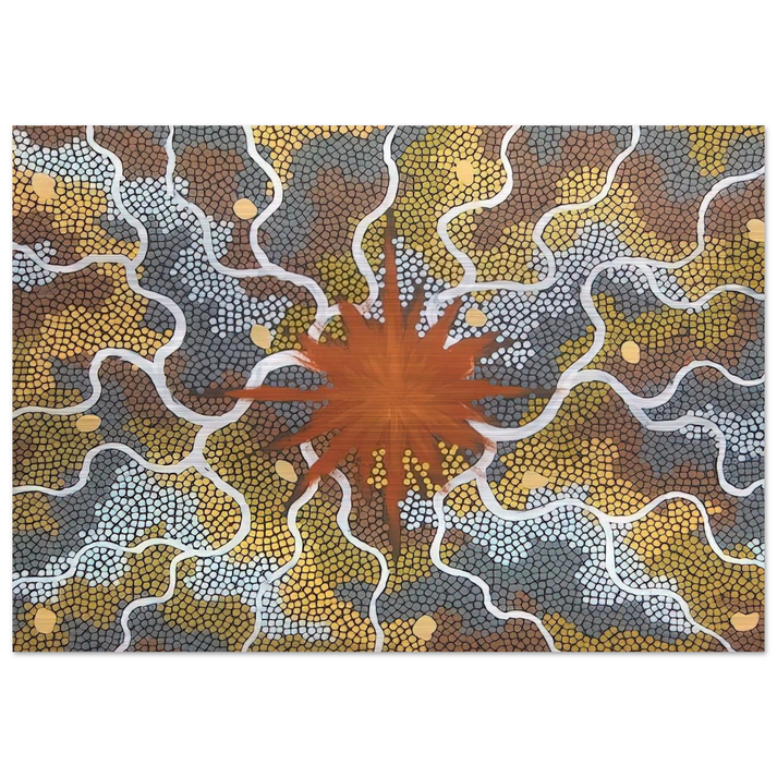 Creation, Lightning Dreaming - 1993 - Clifford Possum Tjapaltjarri Brushed Aluminum Print - 70x100 cm / 28x40 inches | Clifford Possum Tjapaltjarri Aluminum Print | Clifford Possum Tjapaltjarri Prints
