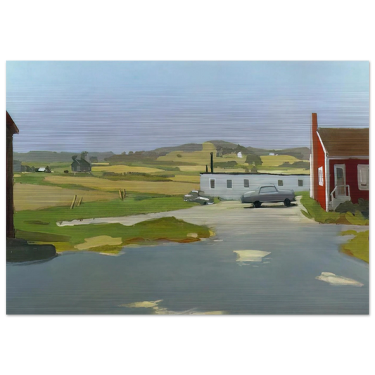 LONG ISLAND LANDSCAPE WITH RED BUILDING 1962 - Fairfield Porter Brushed Aluminum Print - 70x100 cm / 28x40 inches | Fairfield Porter Aluminum Print | Fairfield Porter Prints