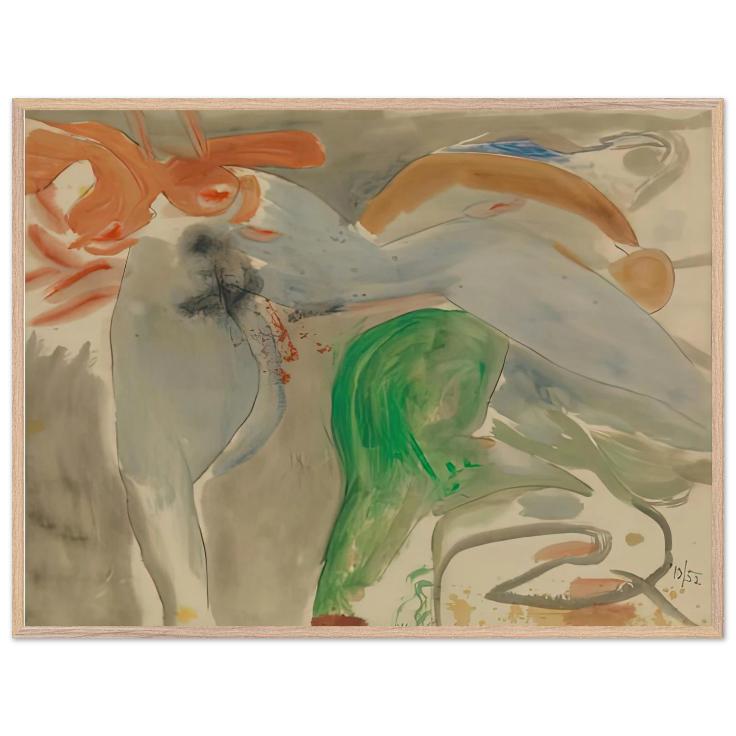 Helen Frankenthaler - Scene with Nude, 1952- Wall Art - 60x80 cm / 24x32 inches - Fine Art Poster-canvas - -