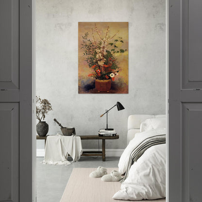 VASE OF FLOWERS WITH BRANCHES OF A FLOWERING APPLE TREE - Odilon Redon Brushed Aluminum Print - 70x100 cm / 28x40 inches | Odilon Redon Aluminum Print | Odilon Redon Prints