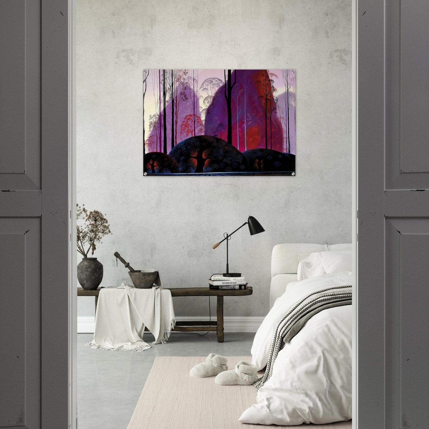 Mauve, Red and Purple - Eyvind Earle Acrylic Print - 70x100 cm / 28x40″ inches