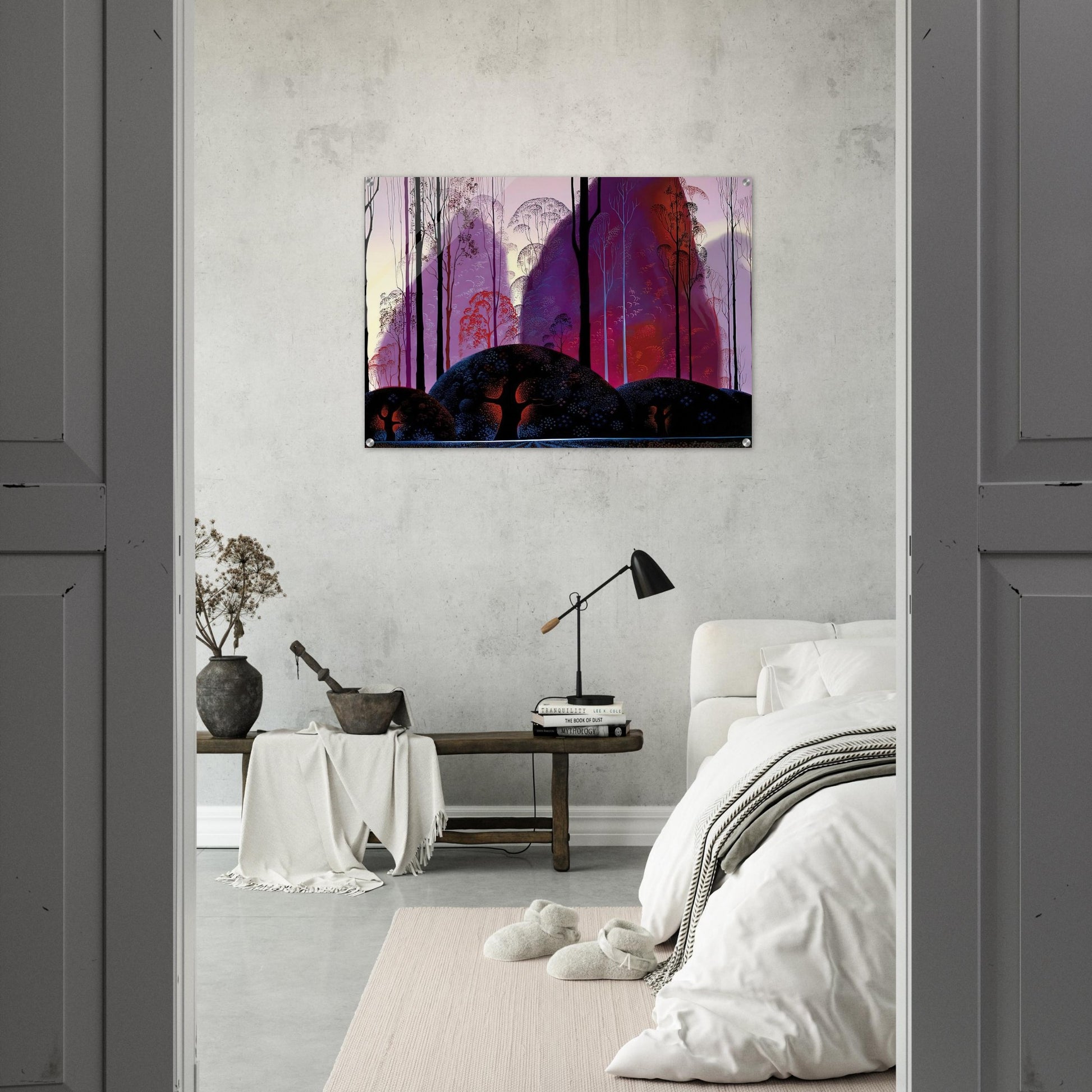 Mauve, Red and Purple - Eyvind Earle Acrylic Print - 70x100 cm / 28x40″ inches